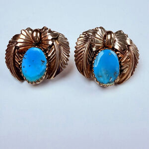 12K GF Native American Navajo James Mason Turquoise Sterling Silver VTG Earrings